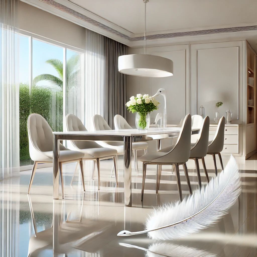 DALL·E 2024-08-12 17.55.12 – An ultra-realistic, high-definition image of a clean, modern dining area, captured as if taken by a Canon camera. The scene features a polished dining